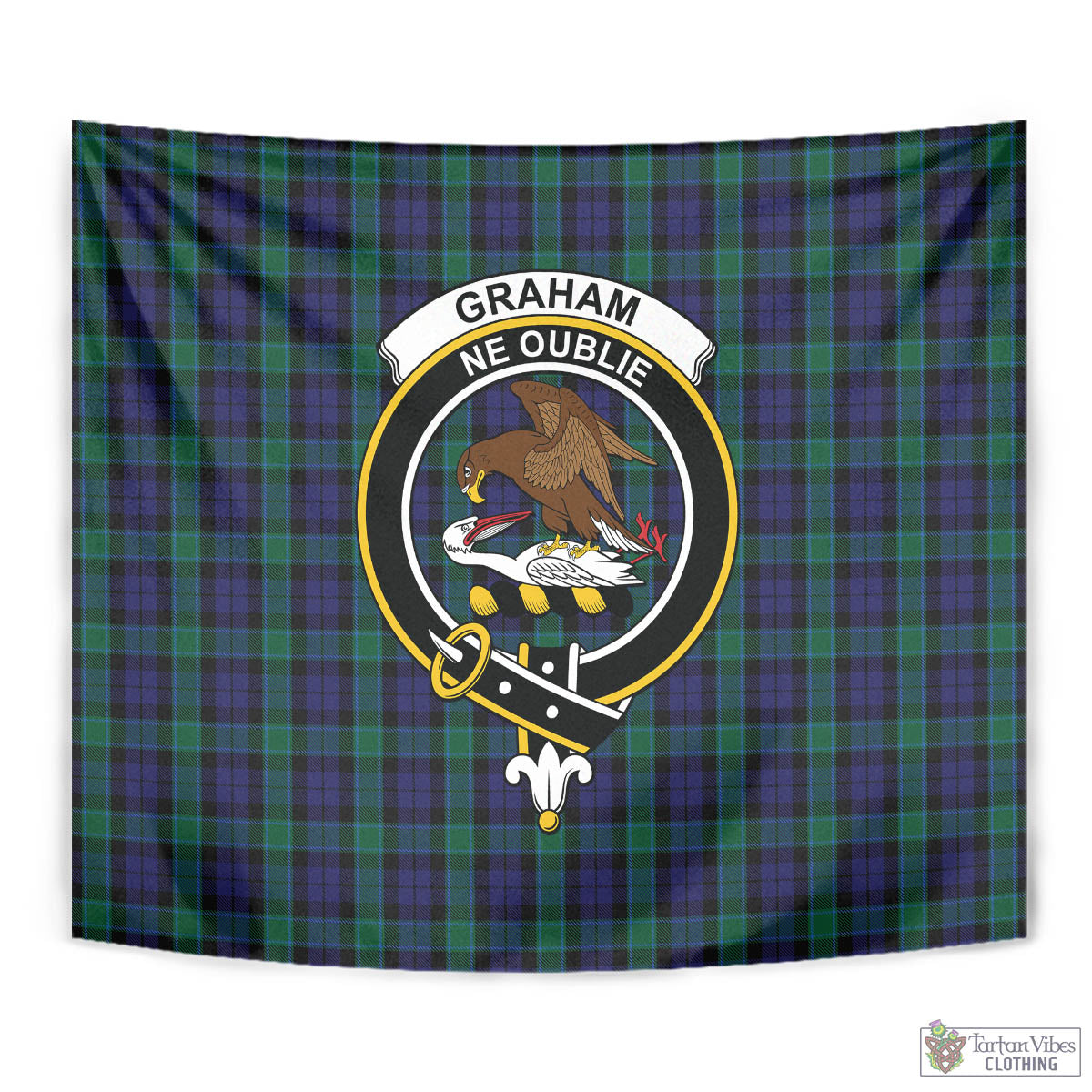 Tartan Vibes Clothing Graham of Menteith Tartan Tapestry Wall Hanging and Home Decor for Room with Family Crest