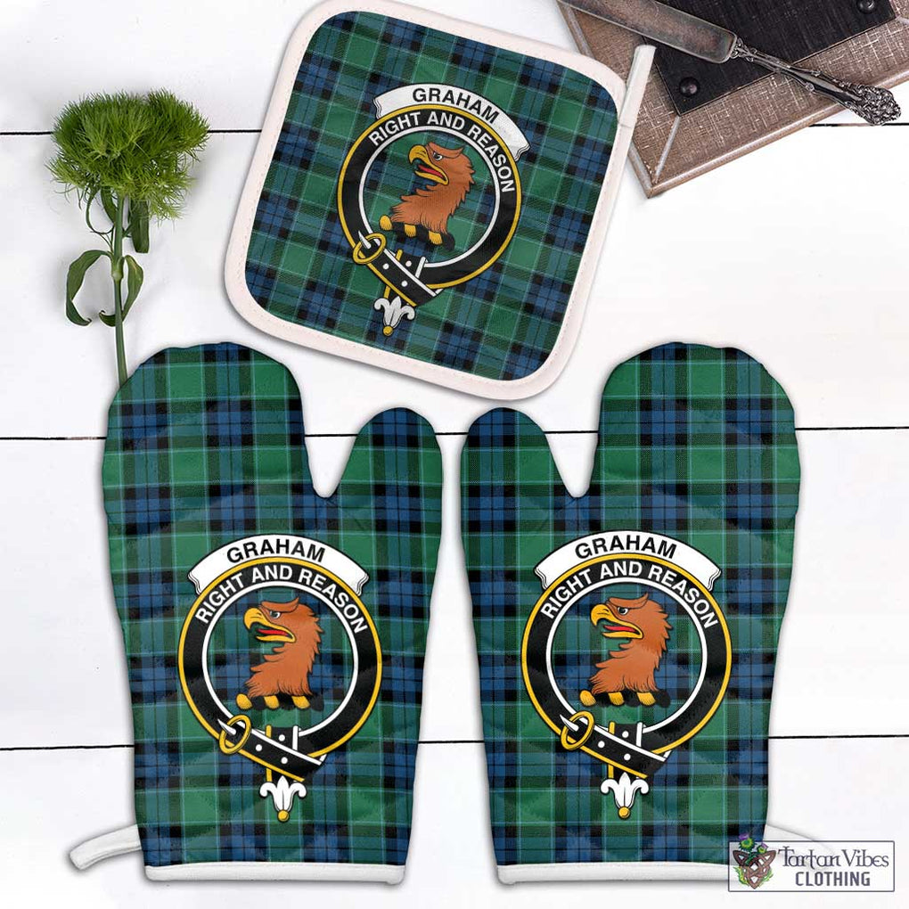 Graham of Menteith Ancient Tartan Combo Oven Mitt & Pot-Holder with Family Crest Combo 1 Oven Mitt & 1 Pot-Holder White - Tartan Vibes Clothing