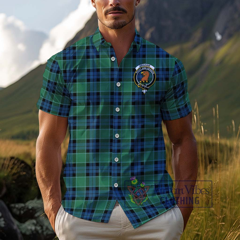 Graham of Menteith Ancient Tartan Cotton Hawaiian Shirt with Family Crest Adult - Tartan Vibes Clothing