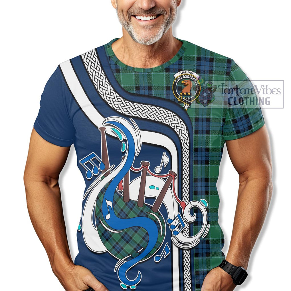 Graham of Menteith Ancient Tartan T-Shirt with Epic Bagpipe Style Kid's Shirt - Tartanvibesclothing Shop