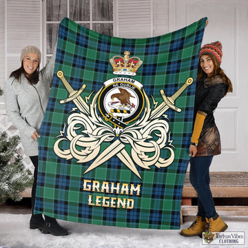 Graham of Menteith Ancient Tartan Blanket with Clan Crest and the Golden Sword of Courageous Legacy