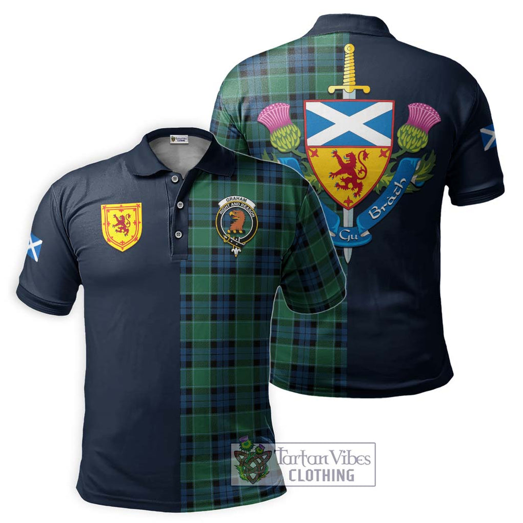 Tartan Vibes Clothing Graham of Menteith Ancient Tartan Polo Shirt with Scottish Lion Royal Arm Half Style