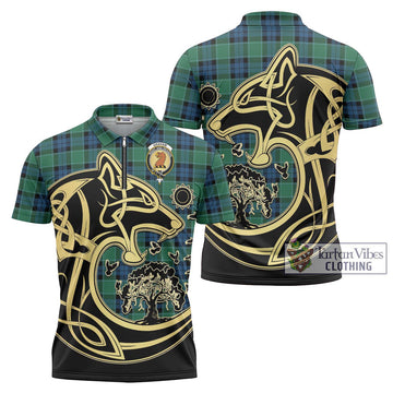 Graham of Menteith Ancient Tartan Zipper Polo Shirt with Family Crest Celtic Wolf Style