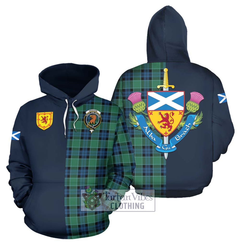 Tartan Vibes Clothing Graham of Menteith Ancient Tartan Hoodie with Scottish Lion Royal Arm Half Style