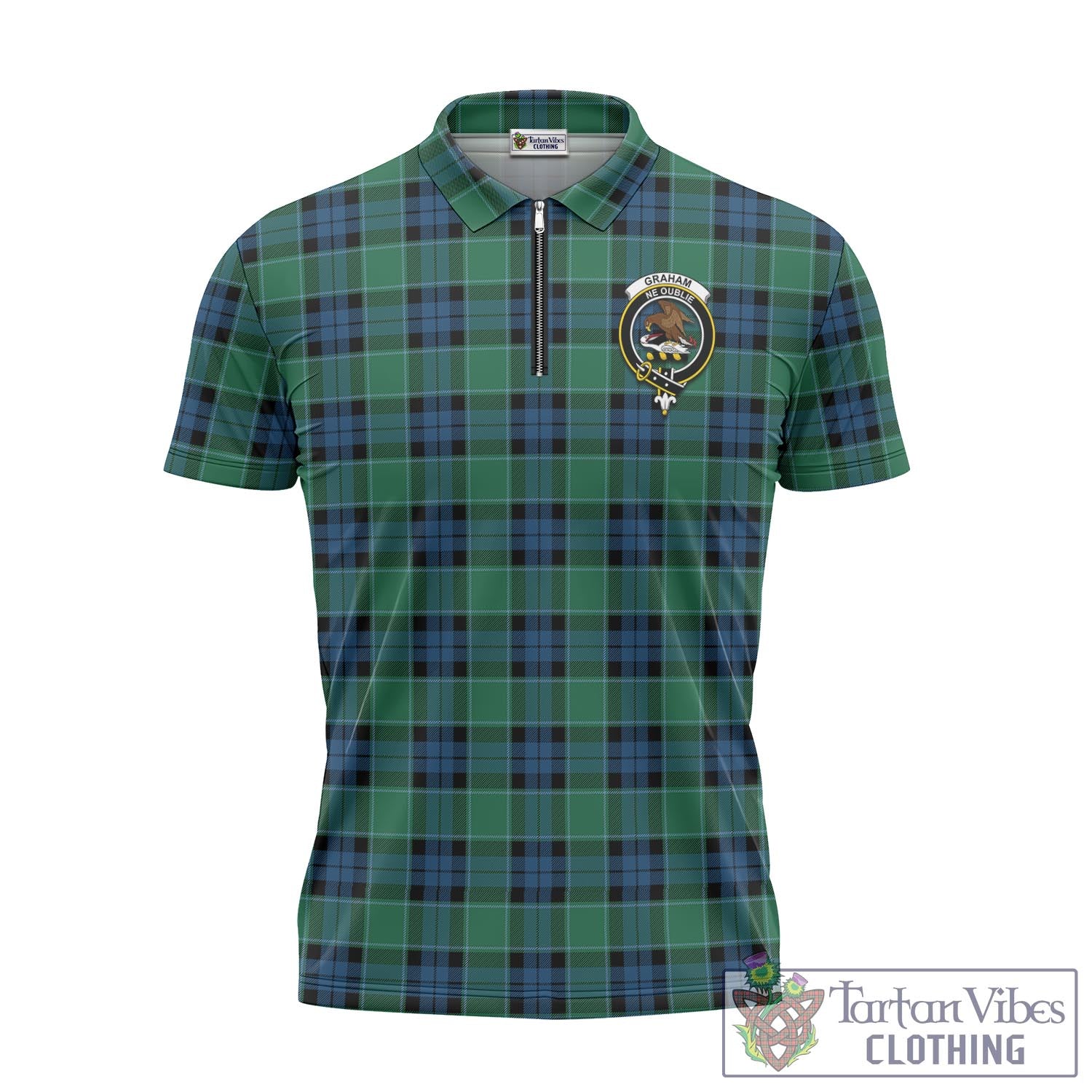 Tartan Vibes Clothing Graham of Menteith Ancient Tartan Zipper Polo Shirt with Family Crest