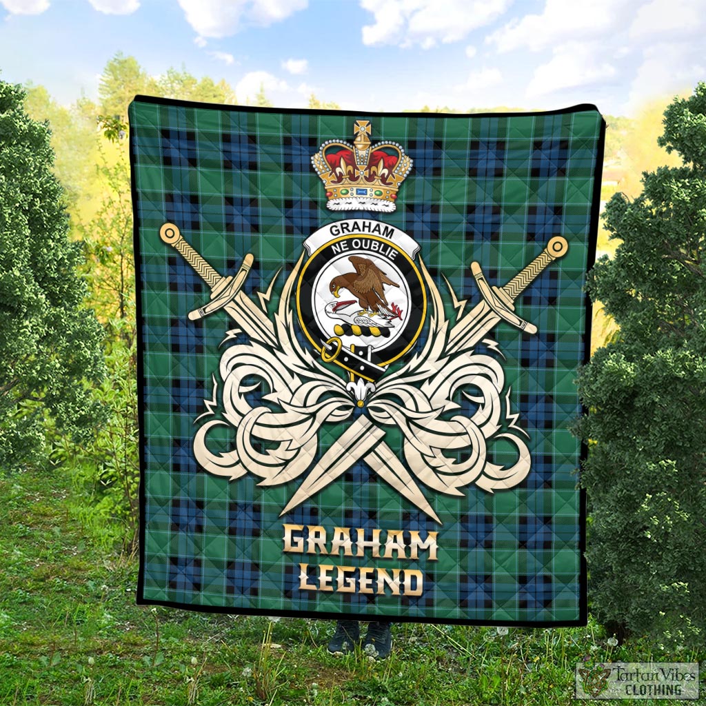 Tartan Vibes Clothing Graham of Menteith Ancient Tartan Quilt with Clan Crest and the Golden Sword of Courageous Legacy