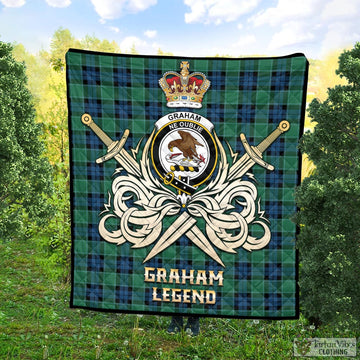 Graham of Menteith Ancient Tartan Quilt with Clan Crest and the Golden Sword of Courageous Legacy