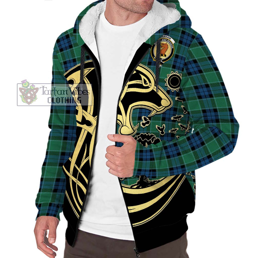 Graham of Menteith Ancient Tartan Sherpa Hoodie with Family Crest Celtic Wolf Style Unisex S - Tartan Vibes Clothing