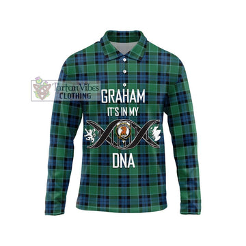 Graham of Menteith Ancient Tartan Long Sleeve Polo Shirt with Family Crest DNA In Me Style