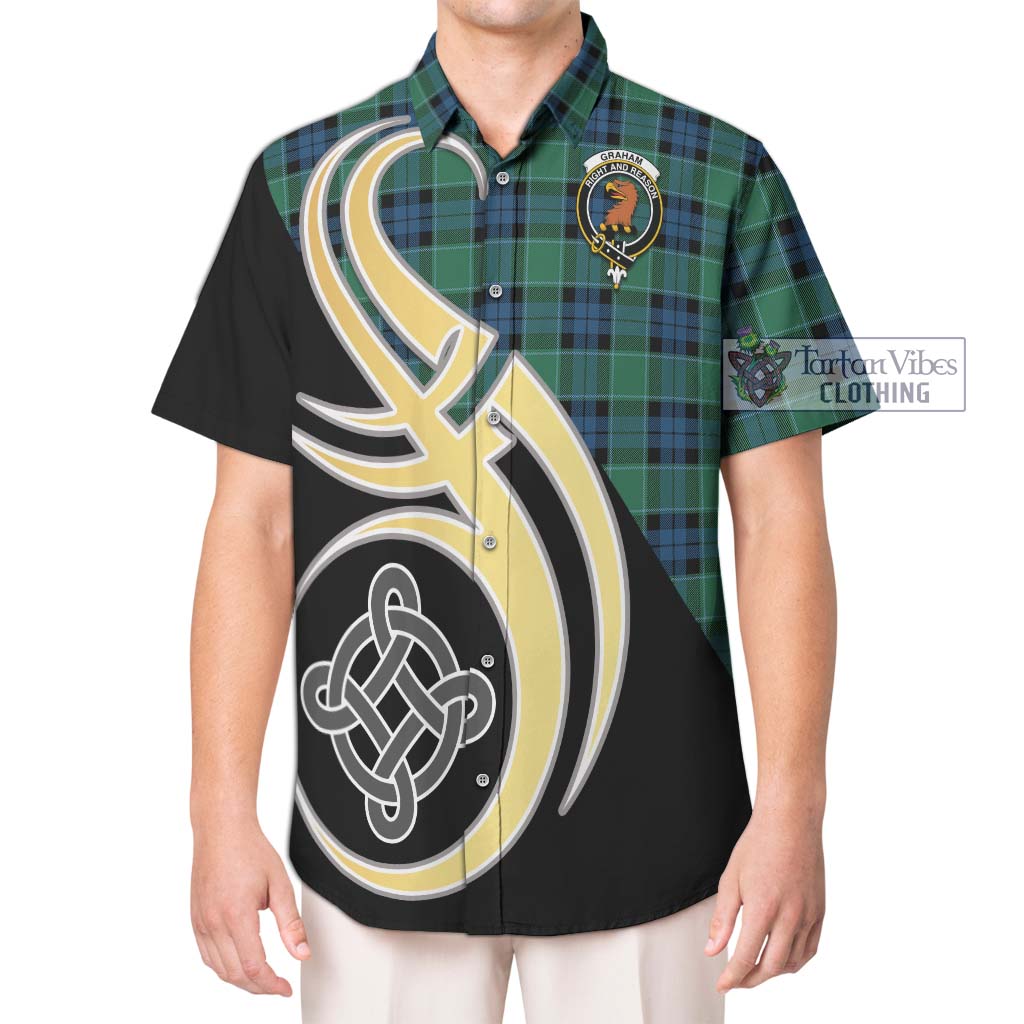 Graham of Menteith Ancient Tartan Short Sleeve Button Shirt with Family Crest and Celtic Symbol Style Kid - Tartan Vibes Clothing