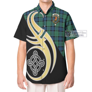 Graham of Menteith Ancient Tartan Short Sleeve Button Shirt with Family Crest and Celtic Symbol Style