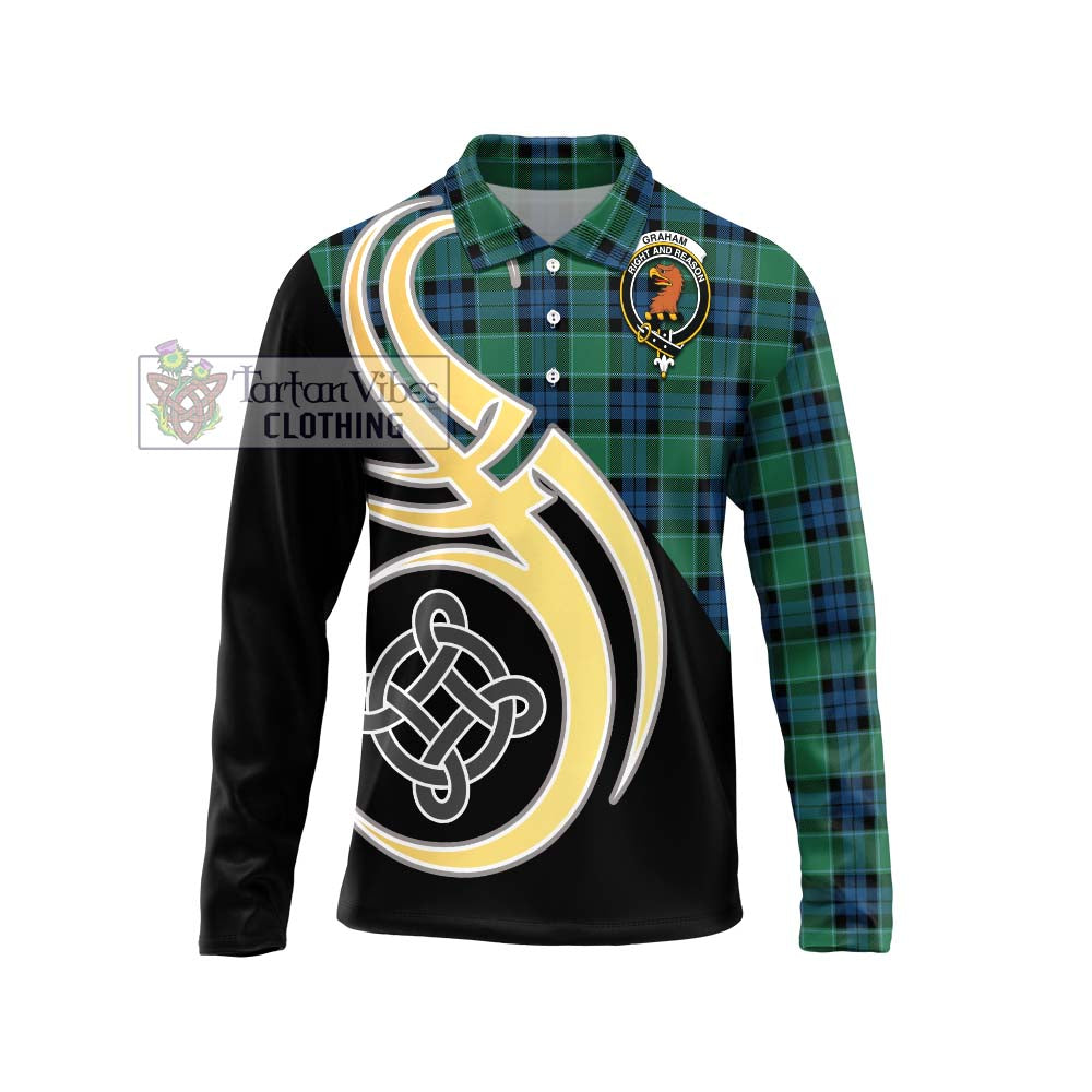 Graham of Menteith Ancient Tartan Long Sleeve Polo Shirt with Family Crest and Celtic Symbol Style Unisex - Tartan Vibes Clothing