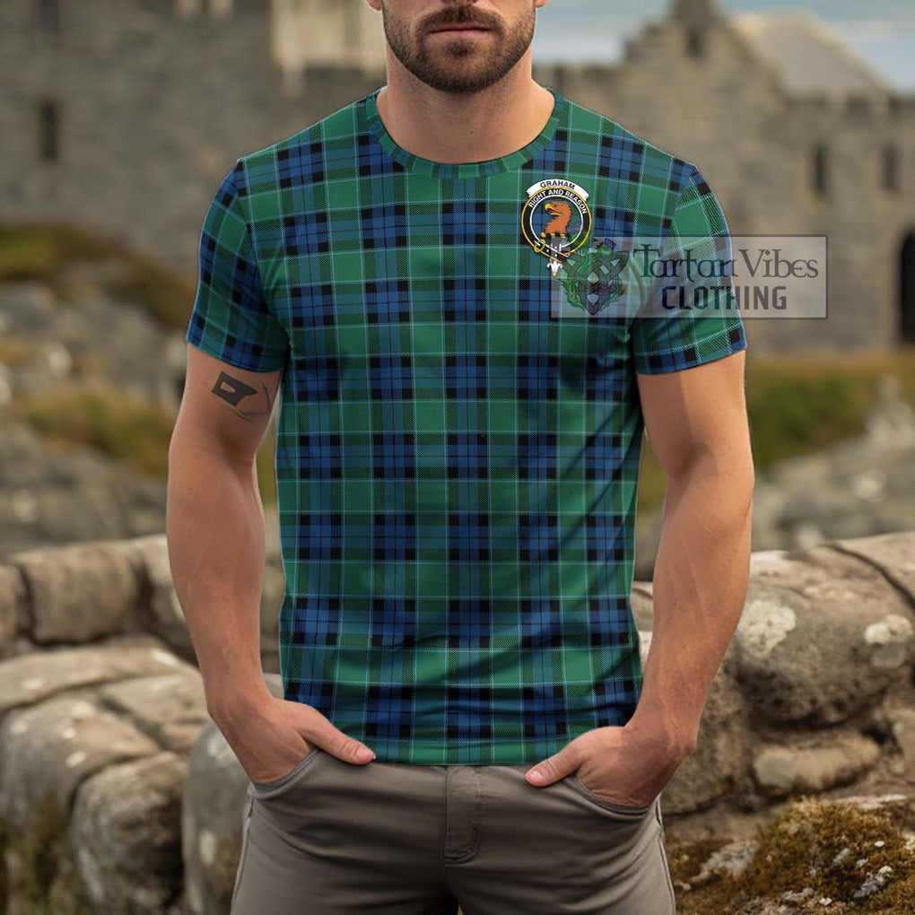 Graham of Menteith Ancient Tartan Cotton T-Shirt with Family Crest Men's Shirt - Tartanvibesclothing Shop