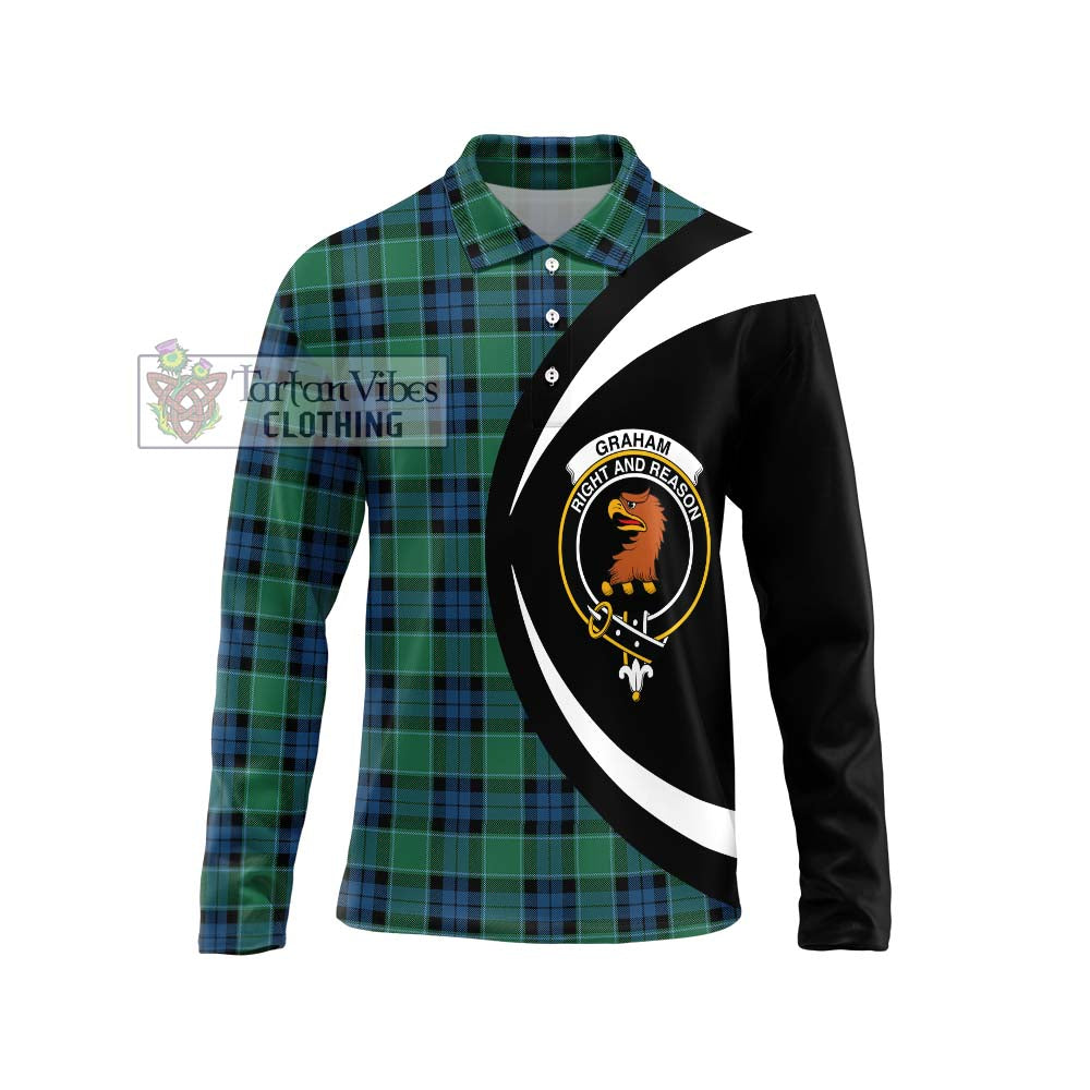 Graham of Menteith Ancient Tartan Long Sleeve Polo Shirt with Family Crest Circle Style Unisex - Tartan Vibes Clothing