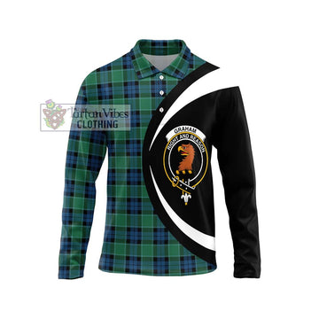 Graham of Menteith Ancient Tartan Long Sleeve Polo Shirt with Family Crest Circle Style