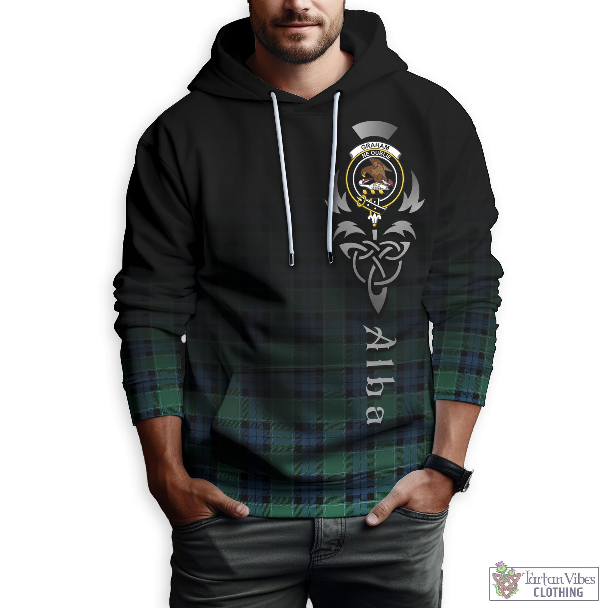 Tartan Vibes Clothing Graham of Menteith Ancient Tartan Hoodie Featuring Alba Gu Brath Family Crest Celtic Inspired