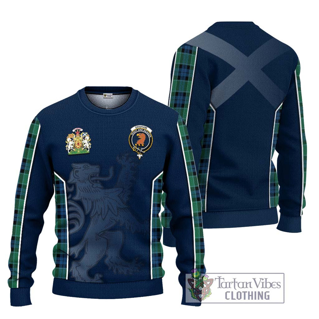 Graham of Menteith Ancient Tartan Knitted Sweater with Family Crest and Lion Rampant Vibes Sport Style Unisex - Tartan Vibes Clothing