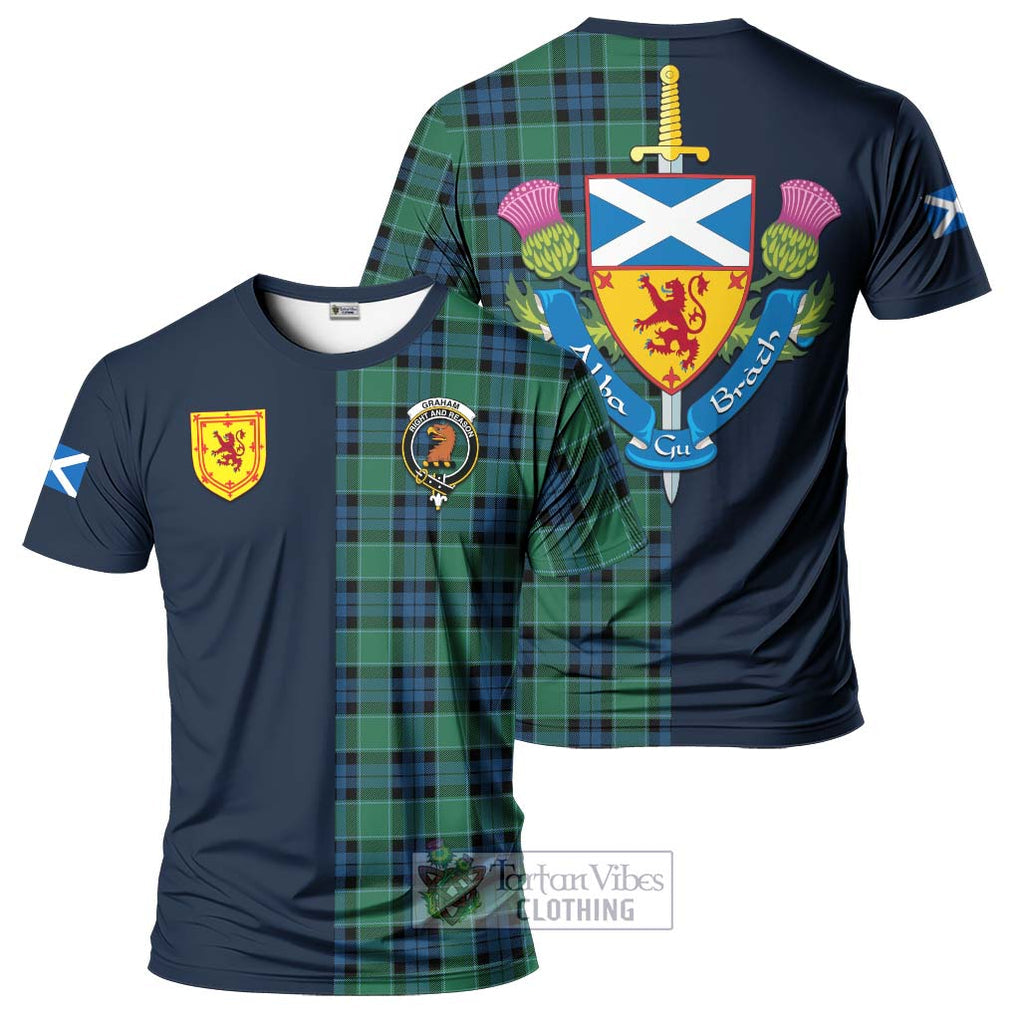 Tartan Vibes Clothing Graham of Menteith Ancient Tartan T-Shirt Alba with Scottish Lion Royal Arm Half Style