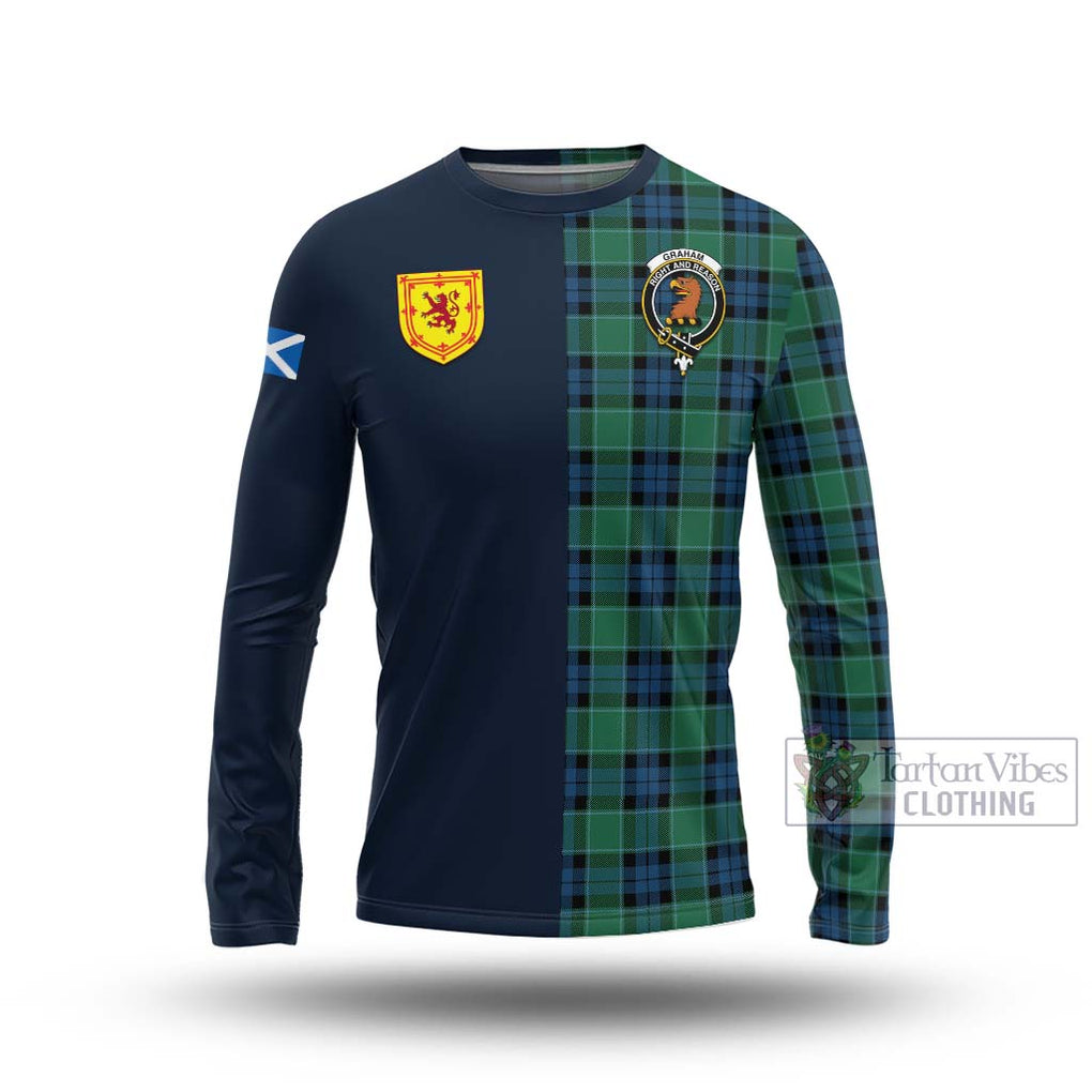 Tartan Vibes Clothing Graham of Menteith Ancient Tartan Long Sleeve T-Shirt with Scottish Lion Royal Arm Half Style