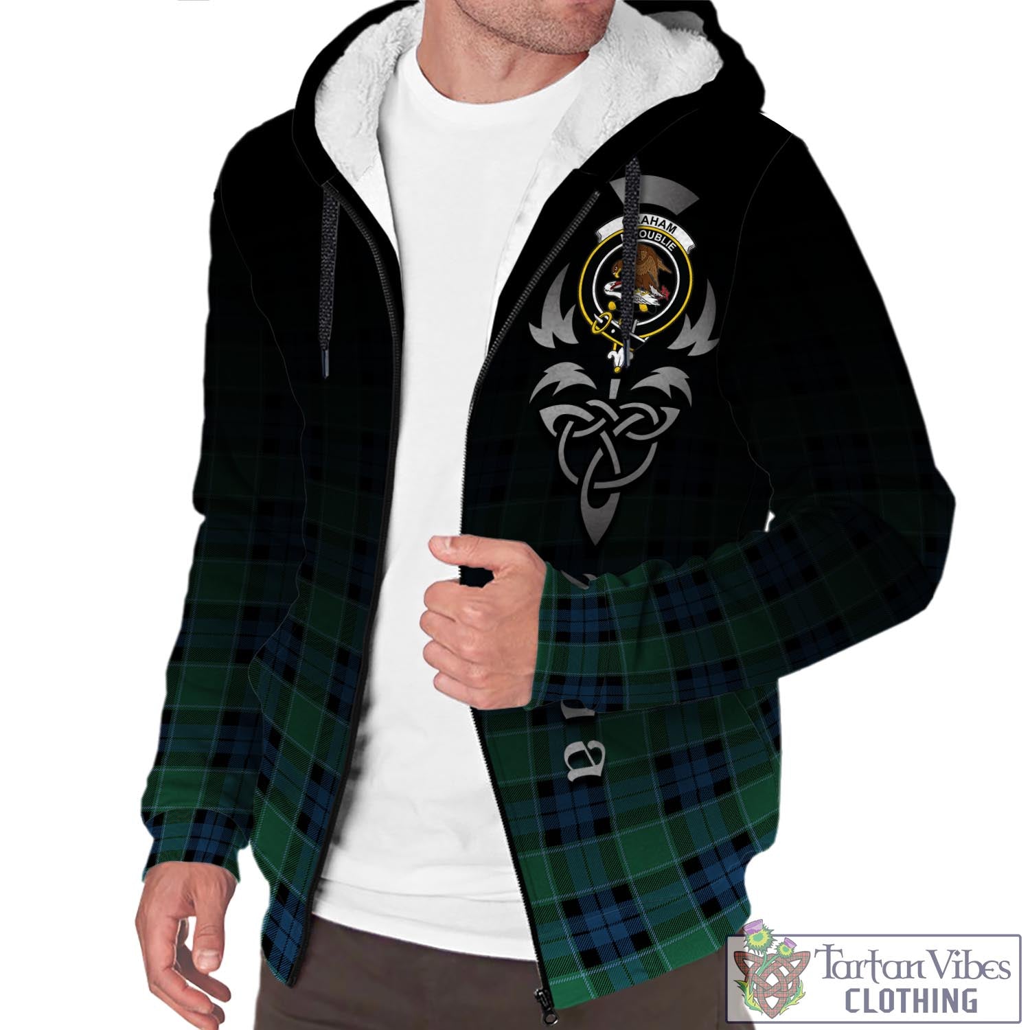 Tartan Vibes Clothing Graham of Menteith Ancient Tartan Sherpa Hoodie Featuring Alba Gu Brath Family Crest Celtic Inspired