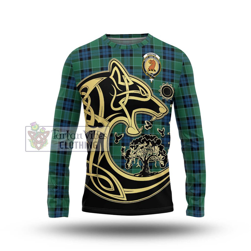 Graham of Menteith Ancient Tartan Long Sleeve T-Shirt with Family Crest Celtic Wolf Style Unisex - Tartan Vibes Clothing