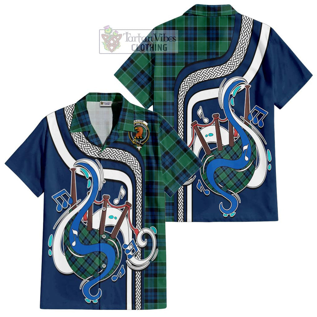 Graham of Menteith Ancient Tartan Short Sleeve Button Shirt with Epic Bagpipe Style Kid - Tartanvibesclothing Shop