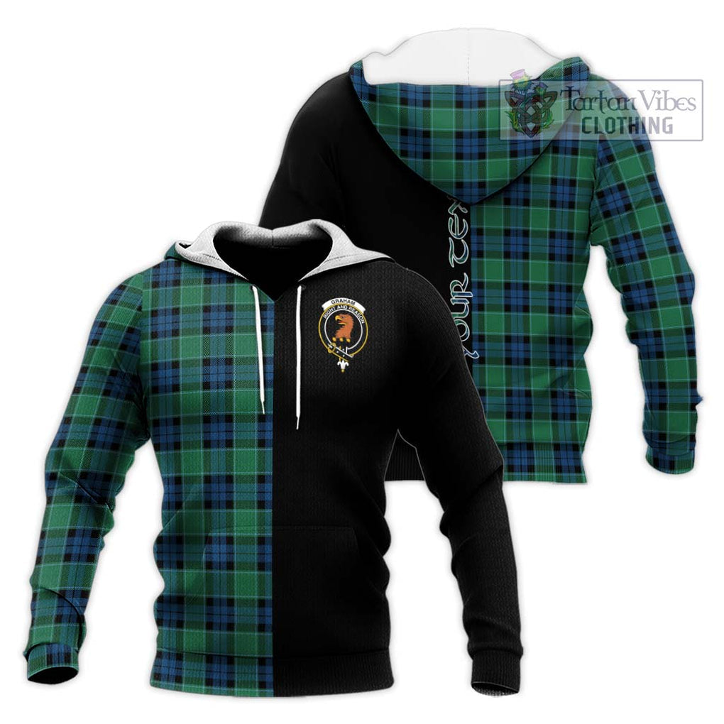 Graham of Menteith Ancient Tartan Knitted Hoodie with Family Crest and Half Of Me Style Unisex Knitted Pullover Hoodie - Tartanvibesclothing Shop