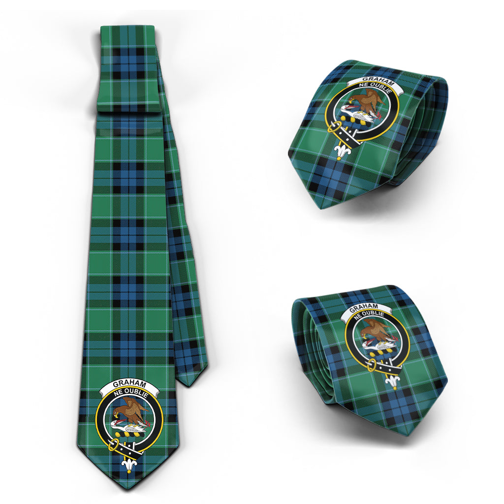 Graham of Menteith Ancient Tartan Classic Necktie with Family Crest Necktie One Size - Tartan Vibes Clothing