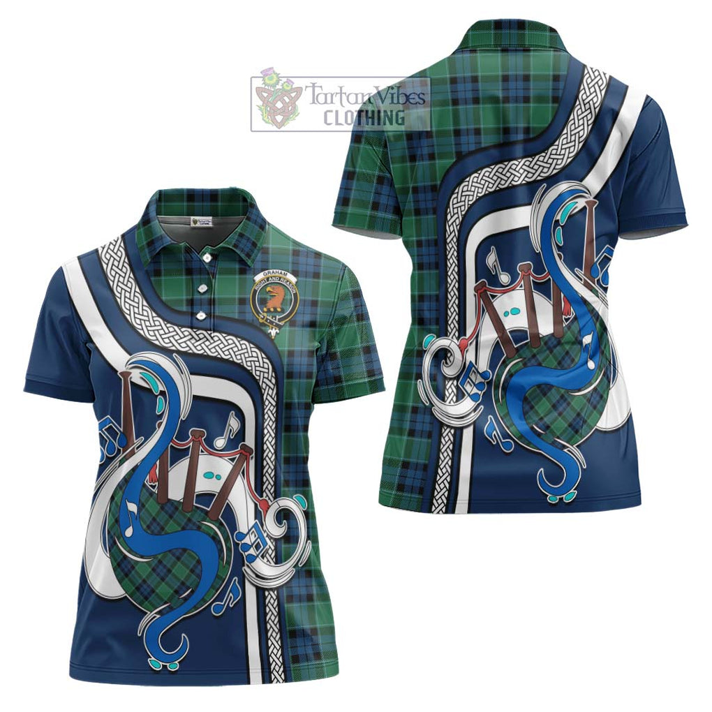 Graham of Menteith Ancient Tartan Women's Polo Shirt with Epic Bagpipe Style Women - Tartanvibesclothing Shop