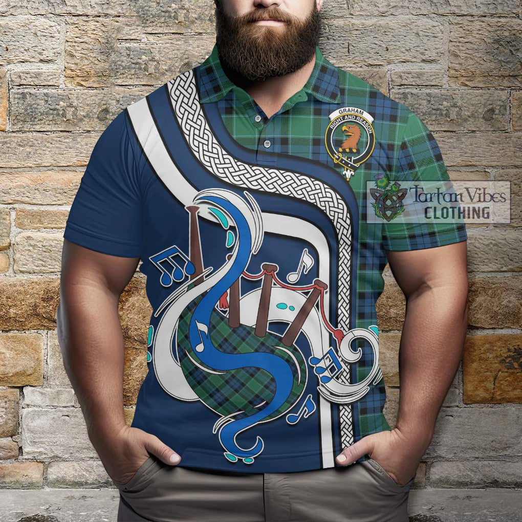 Tartan Vibes Clothing Graham of Menteith Ancient Tartan Polo Shirt with Epic Bagpipe Style