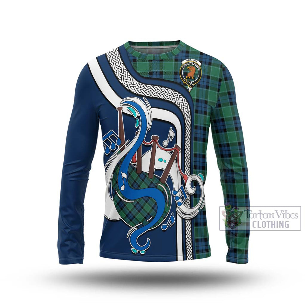 Tartan Vibes Clothing Graham of Menteith Ancient Tartan Long Sleeve T-Shirt with Epic Bagpipe Style