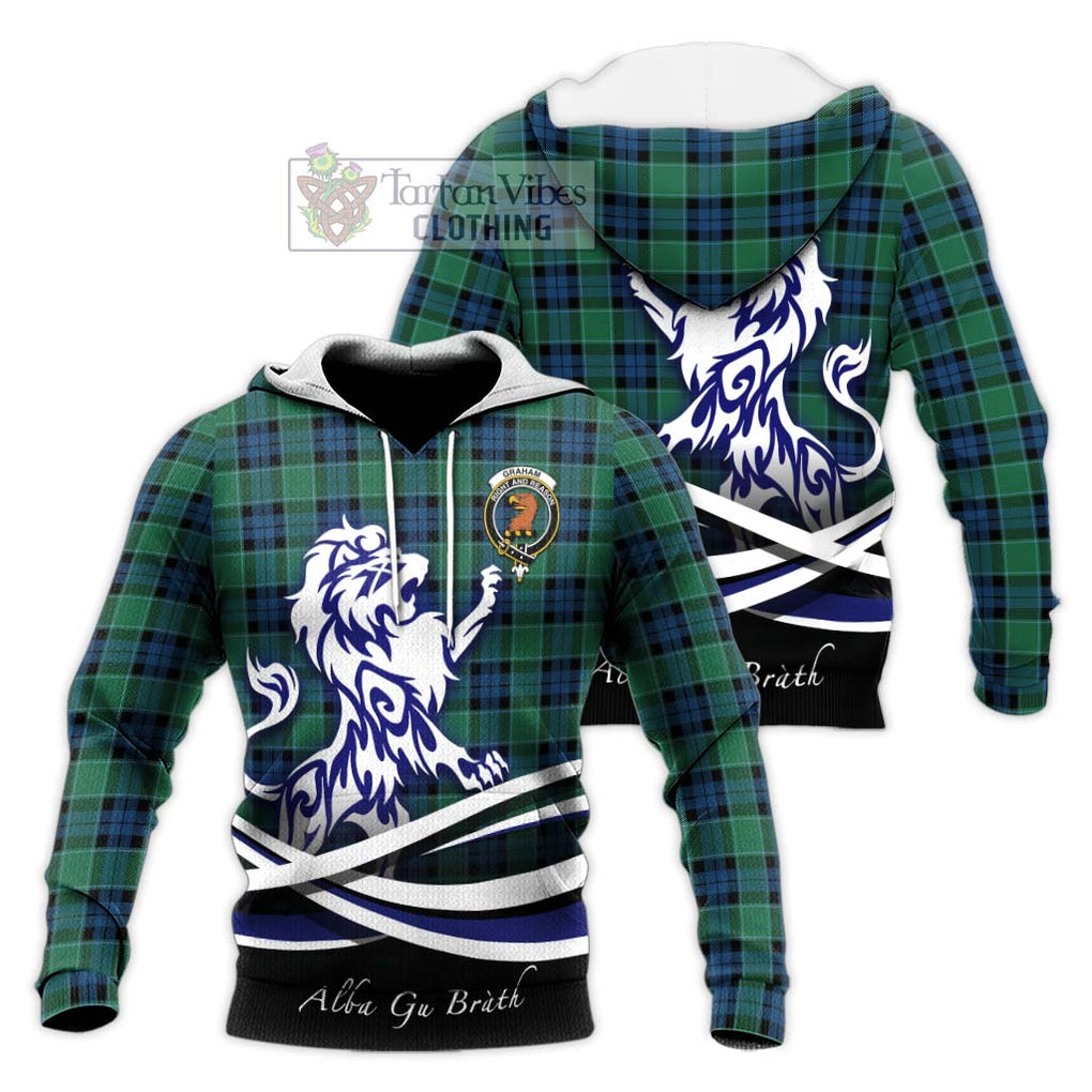 Graham of Menteith Ancient Tartan Knitted Hoodie with Alba Gu Brath Regal Lion Emblem Unisex Knitted Pullover Hoodie - Tartanvibesclothing Shop