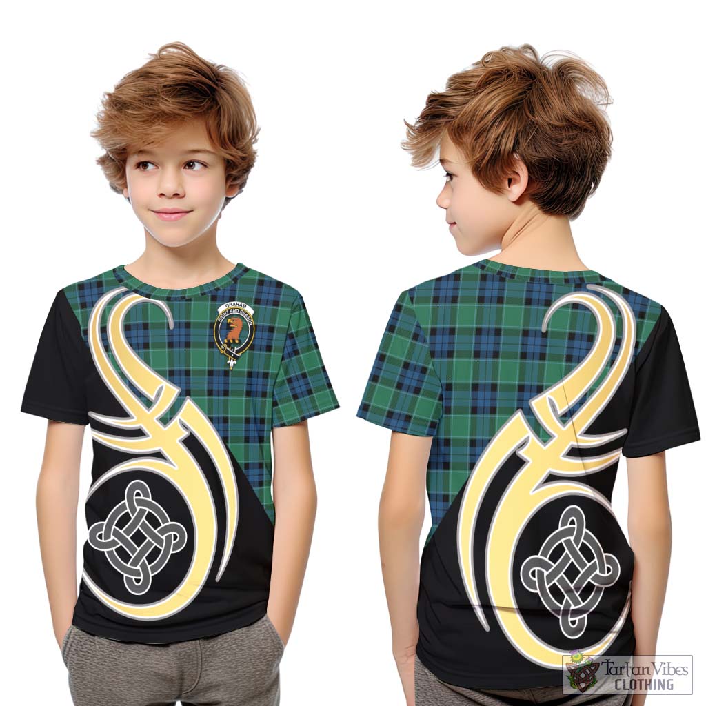 Graham of Menteith Ancient Tartan Kid T-Shirt with Family Crest and Celtic Symbol Style Youth XL Size14 - Tartan Vibes Clothing