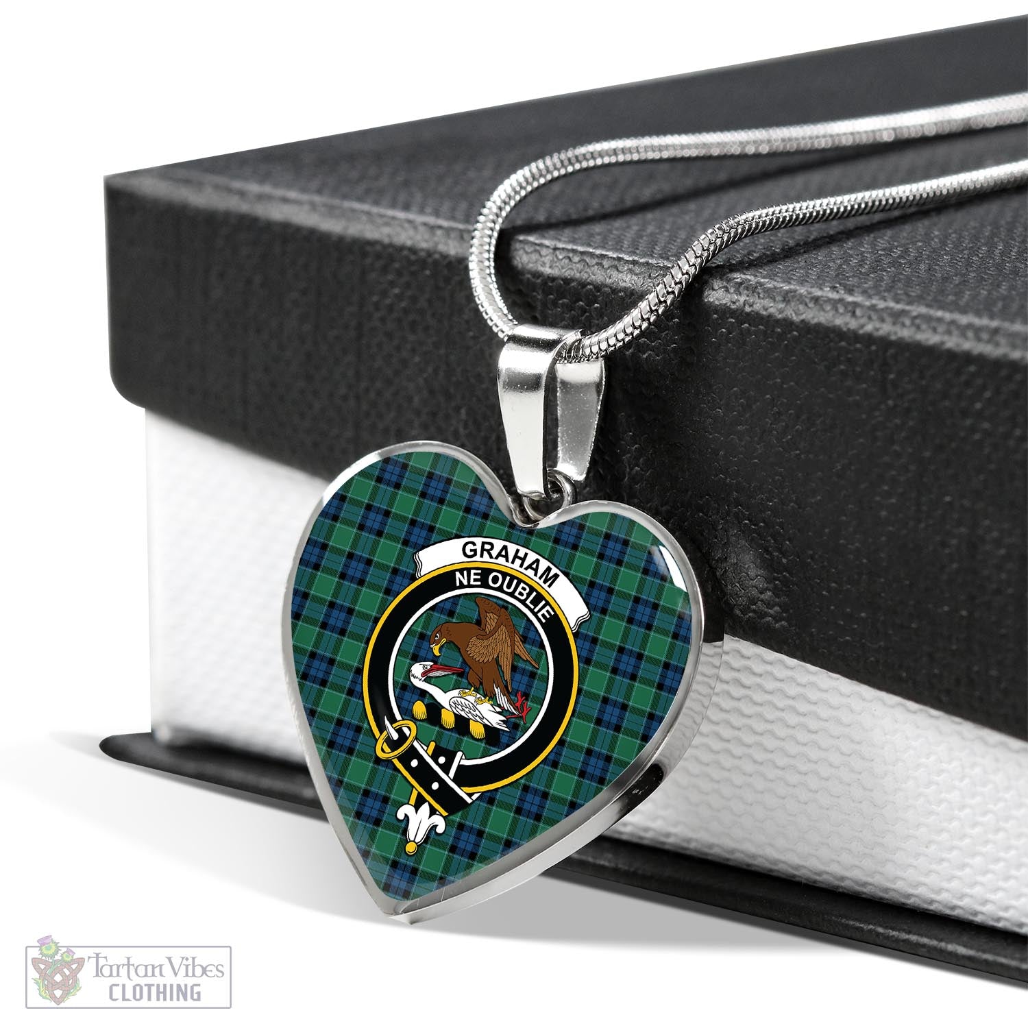 Tartan Vibes Clothing Graham of Menteith Ancient Tartan Heart Necklace with Family Crest