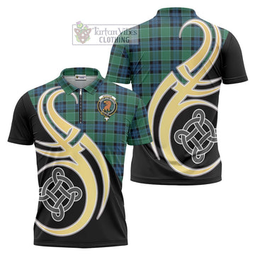 Graham of Menteith Ancient Tartan Zipper Polo Shirt with Family Crest and Celtic Symbol Style