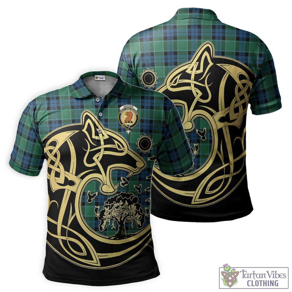 Graham of Menteith Ancient Tartan Polo Shirt with Family Crest Celtic Wolf Style Kid - Tartanvibesclothing Shop