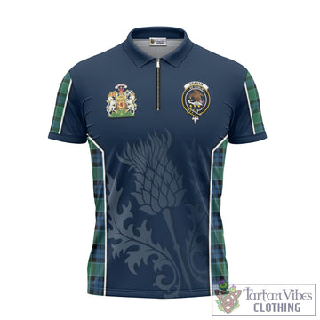 Graham of Menteith Ancient Tartan Zipper Polo Shirt with Family Crest and Scottish Thistle Vibes Sport Style