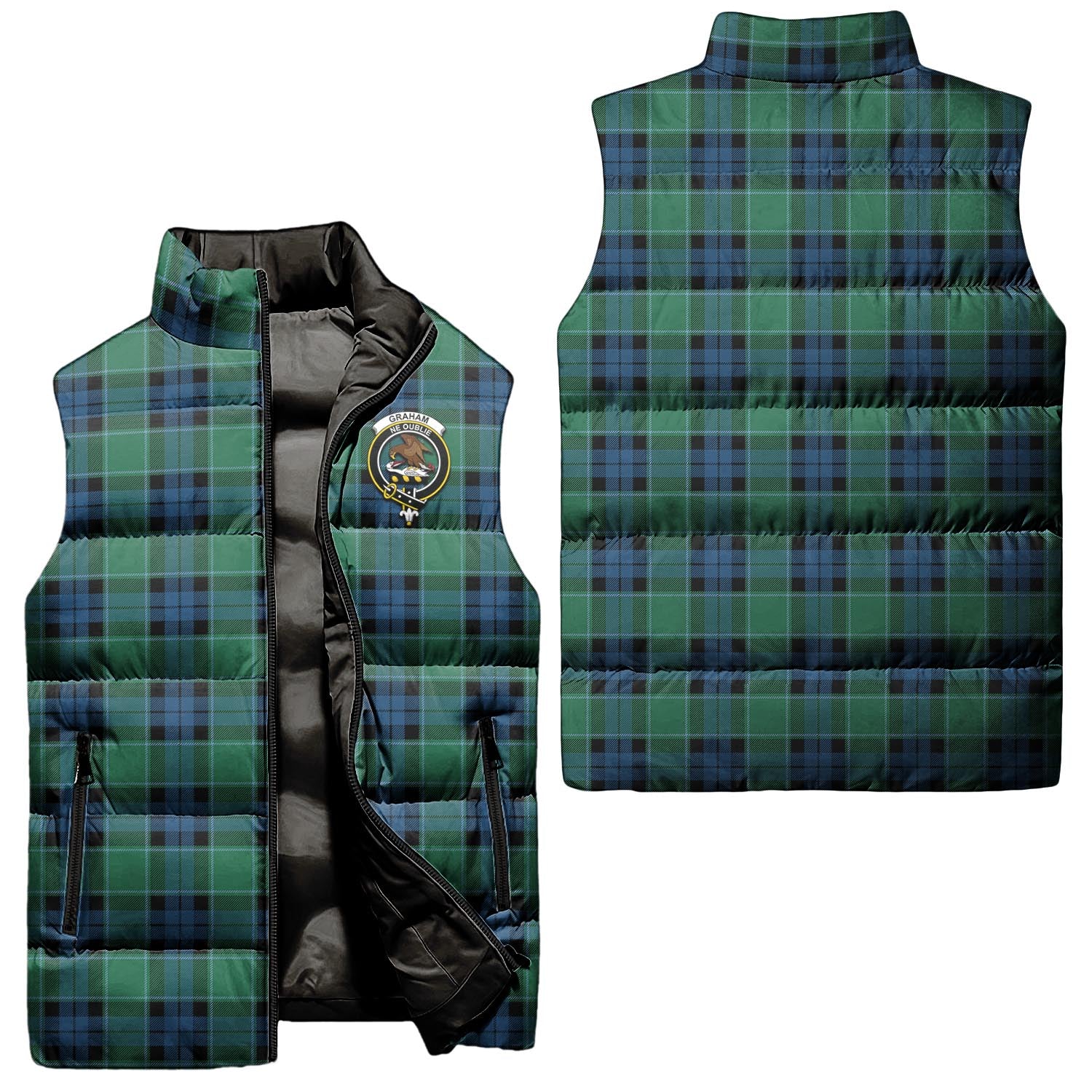 Graham of Menteith Ancient Tartan Sleeveless Puffer Jacket with Family Crest Unisex - Tartanvibesclothing