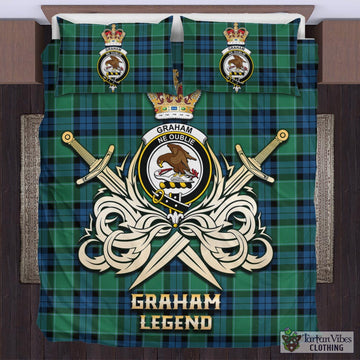 Graham of Menteith Ancient Tartan Bedding Set with Clan Crest and the Golden Sword of Courageous Legacy