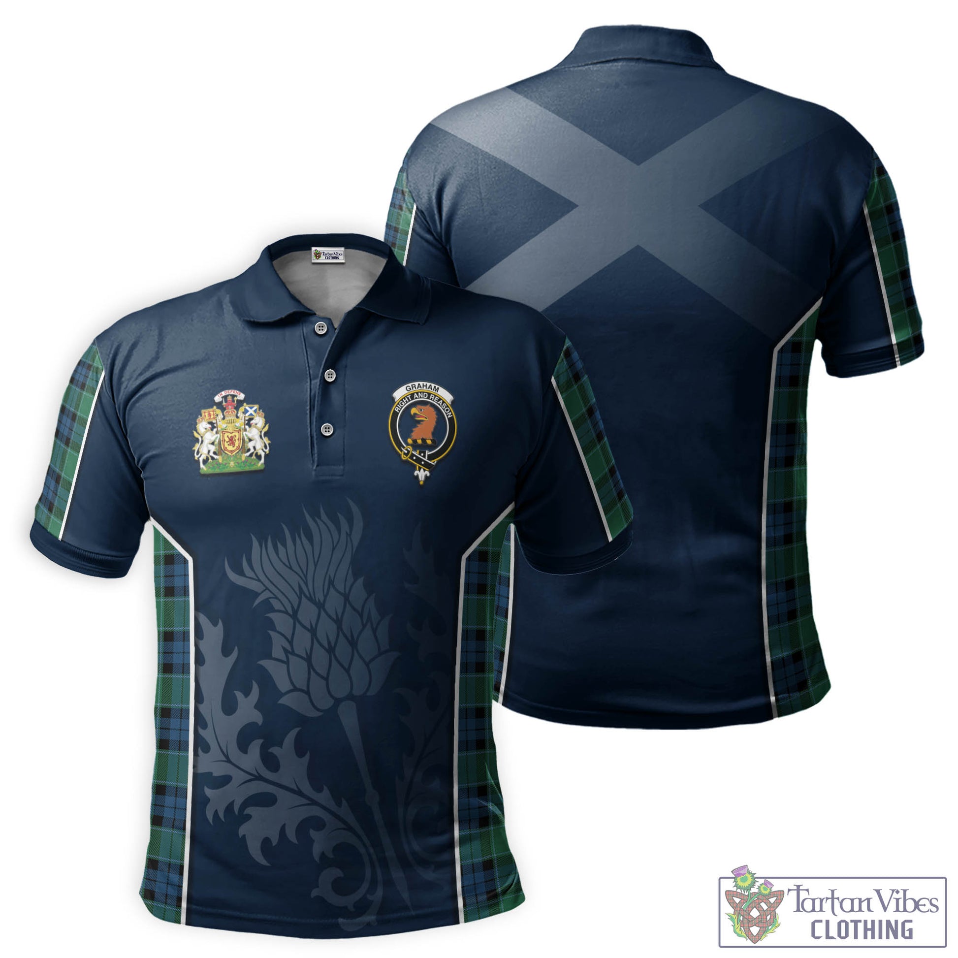 Graham of Menteith Ancient Tartan Men's Polo Shirt with Family Crest and Scottish Thistle Vibes Sport Style Kid - Tartan Vibes Clothing