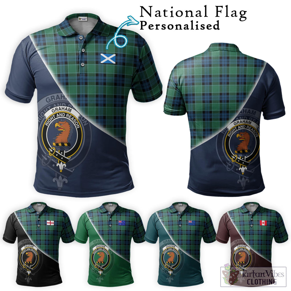 Graham of Menteith Ancient Tartan Polo Shirt with Personalised National Flag and Family Crest Half Style Maroon - Tartanvibesclothing Shop