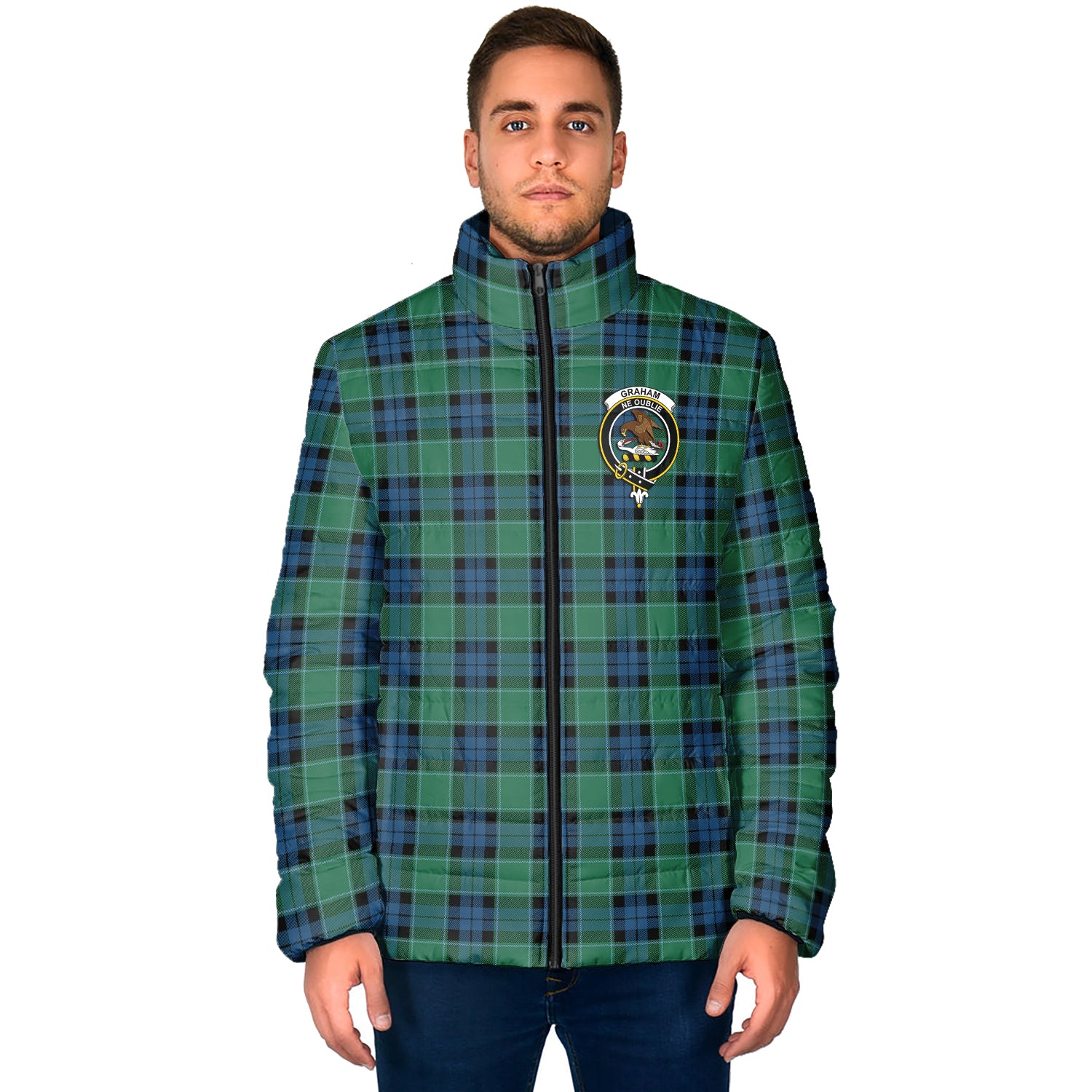 Graham of Menteith Ancient Tartan Padded Jacket with Family Crest - Tartan Vibes Clothing