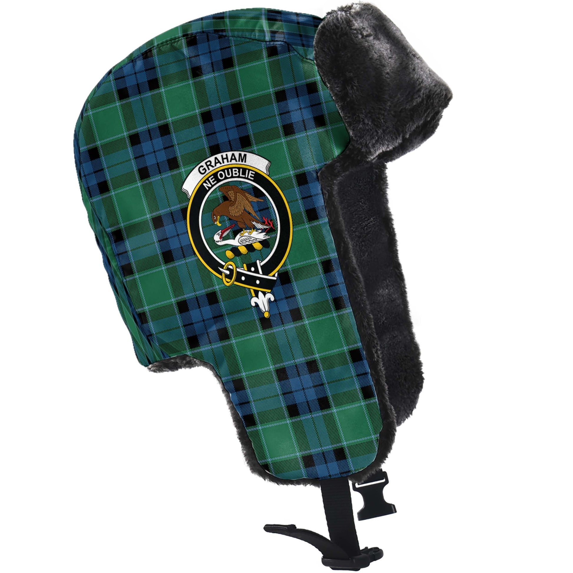 Graham of Menteith Ancient Tartan Winter Trapper Hat with Family Crest - Tartanvibesclothing