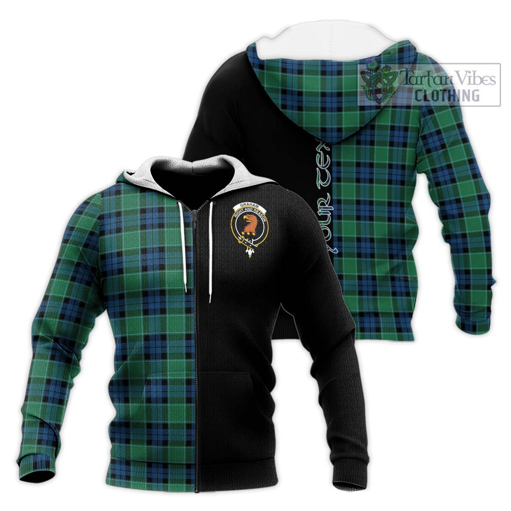 Graham of Menteith Ancient Tartan Knitted Hoodie with Family Crest and Half Of Me Style Unisex Knitted Zip Hoodie - Tartanvibesclothing Shop