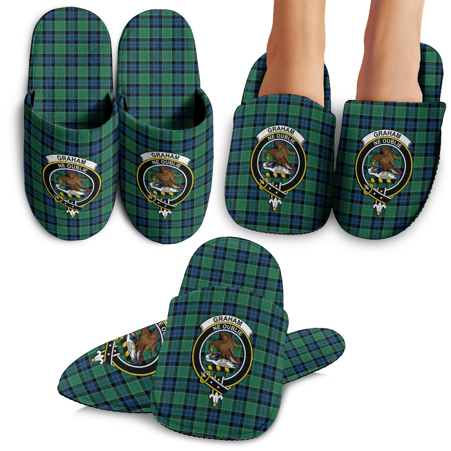 Graham of Menteith Ancient Tartan Home Slippers with Family Crest - Tartanvibesclothing