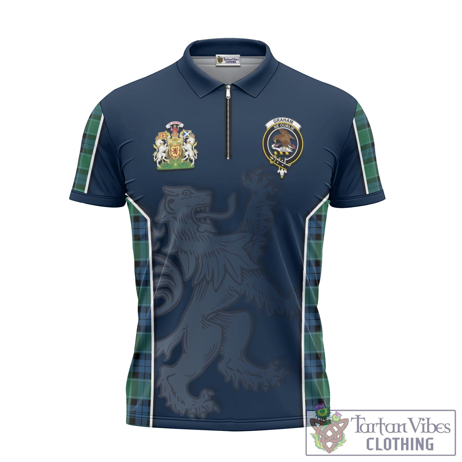 Tartan Vibes Clothing Graham of Menteith Ancient Tartan Zipper Polo Shirt with Family Crest and Lion Rampant Vibes Sport Style