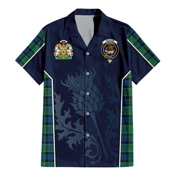 Graham of Menteith Ancient Tartan Short Sleeve Button Up Shirt with Family Crest and Scottish Thistle Vibes Sport Style