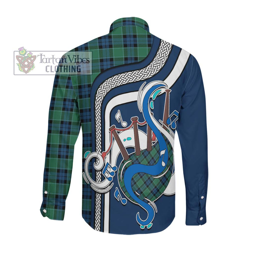 Graham of Menteith Ancient Tartan Long Sleeve Button Shirt with Epic Bagpipe Style Men's Shirt - Tartanvibesclothing Shop