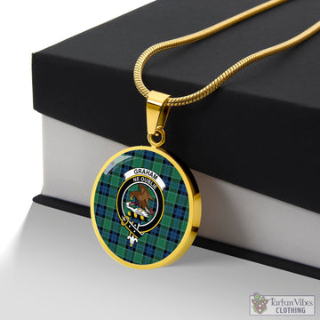 Graham of Menteith Ancient Tartan Circle Necklace with Family Crest