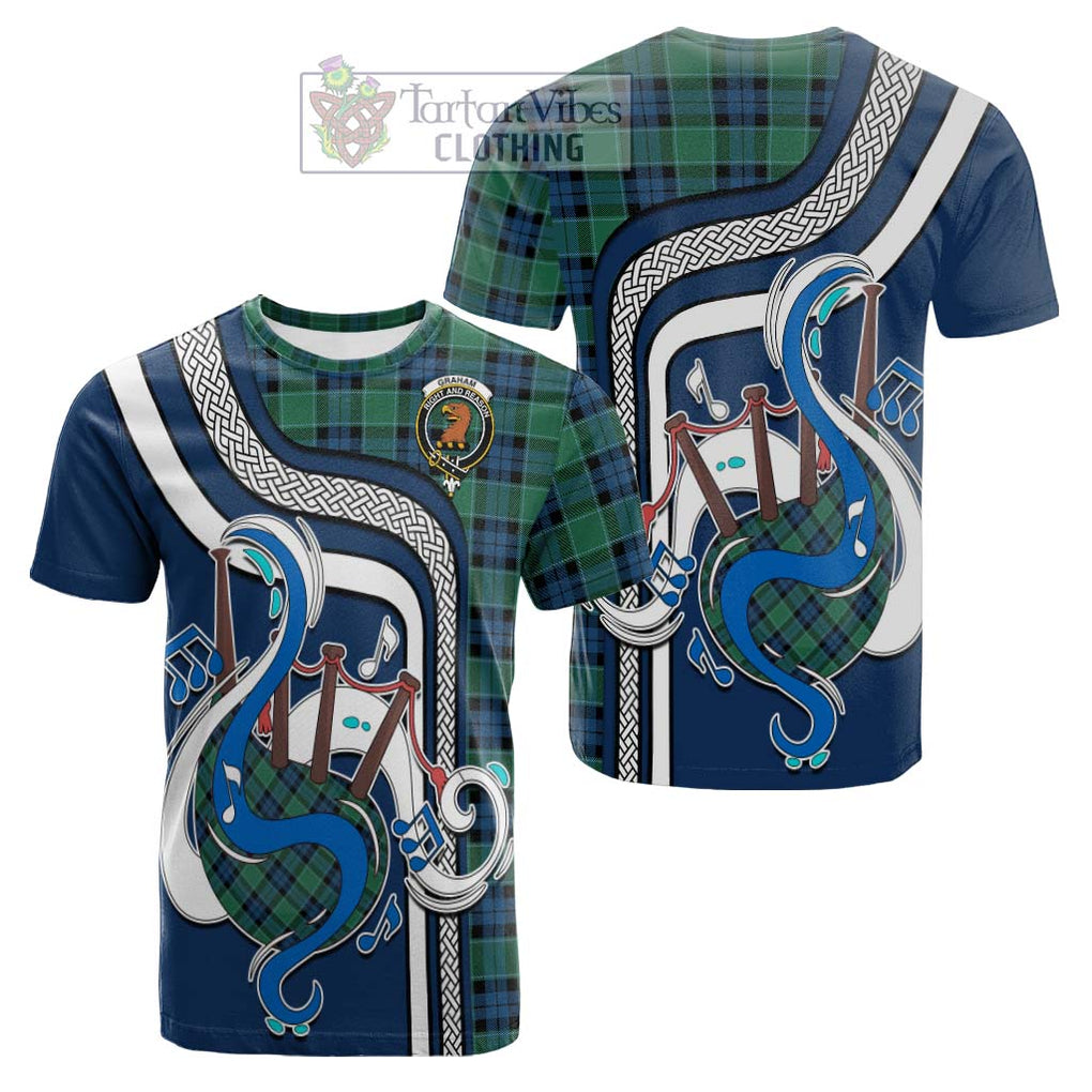 Tartan Vibes Clothing Graham of Menteith Ancient Tartan Cotton T-shirt with Epic Bagpipe Style